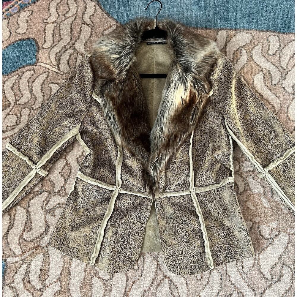 ALLEN B. BY ALLEN SCHWARTZ VTG Y2K Faux Fur Suede Penny Lane Patchwork Jacket M - Picture 9 of 15